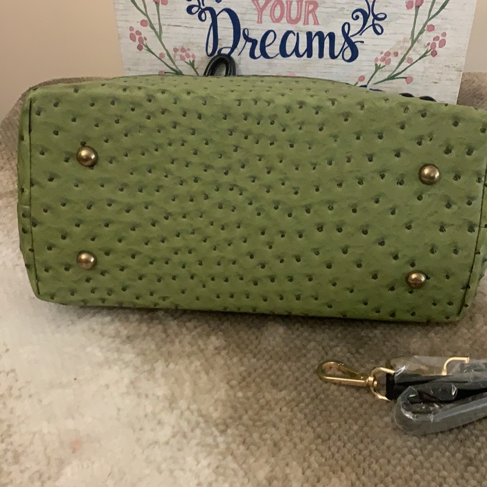 Green Ostrich-Embossed Handbag - Picture 3 of 10